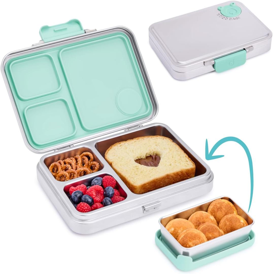 Good Bare Stainless Steel Leakproof Bento Lunch Box - Metal food containers with lids, for kids & adults, Sandwich Friendly, Dishwasher Safe, Non-toxic, Bonus Removable Snack Container (Mint Green)