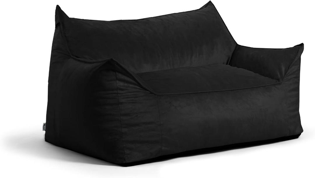 Big Joe Imperial Futon Foam Filled Bean Bag Sofa with Removable Cover, Black Plush, Soft Polyester, 5 feet Giant