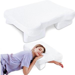 Pillow with Arm Hole, Shoulder Relief System for Neck and Shoulder Pain, Memory Foam Pillow for Side, Back and Stomach Sleepers - White (23.41in x 17.31in)