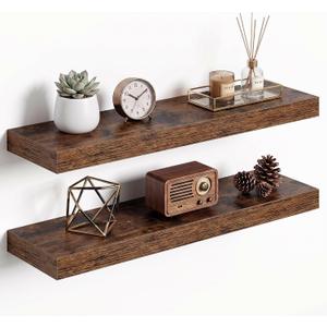 Dreamland 24Inch Floating Shelves for Wall 6.7" Deep Rustic Brown Set of 2
Wall Shelves for Bathroom, Bedroom, Living Room, Kitchen, Deep Wall Mount Wood Storage Display for Home Decor 24" x 6.7"