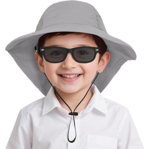 Century Star Baby Sun Hat with Sunglasses for Girls Boys Neck Flap Protection UPF 50+ Beach Hats Kids Wide Brim Outdoor Swim Cap for Toddler A4 Grey 2-6 Years