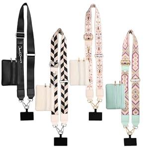Zhaoyao 4P Clip and Go Strap for Phone with Wallet Crossbody, Stylish and Versatile Phone Strap with Zippered Pouch with Patterned Suspenders for Protecting Money & Cards