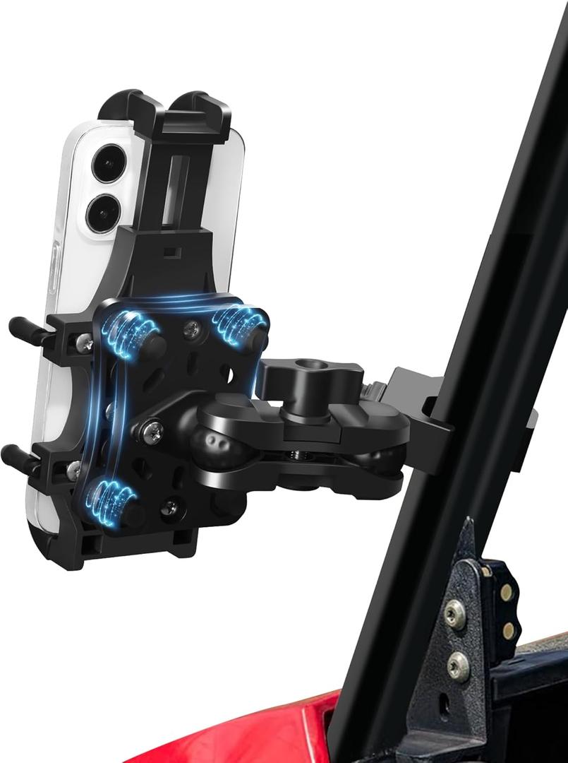 Anti-Vibration Polaris Ranger Phone Mount, Adjustable Heavy Duty Ranger Phone Holder Fit for Pro-fit Cage, Compatible with Polaris Ranger General Can-Am Defender Maverick Trail,3-axis