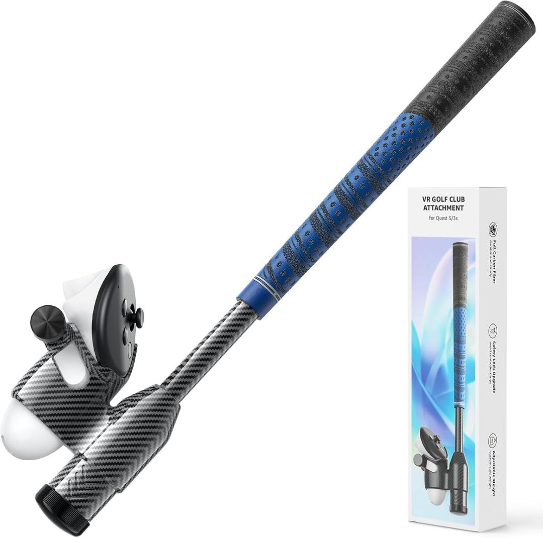 VR Golf Club Attachment for Oculus Meta Quest 3/3s, Carbon Fiber Material, Golf Weight, Precision Tracking, Non-Slip Real Grip, VR Golf Club Quest 3 Handle Accessories for Golf +, VR Golf Attachment (16.9In Elite Blue)