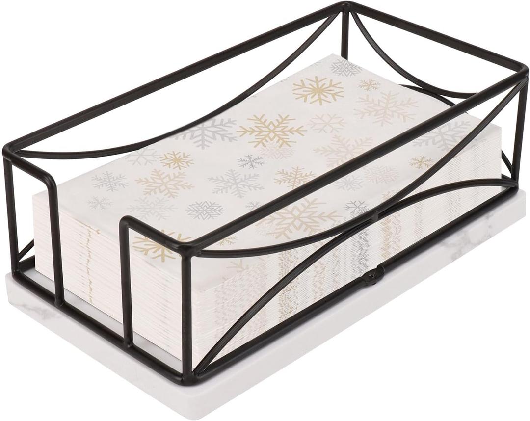 Livabber Guest Napkin Holder, Metal Bathroom Paper Hand Towel Storage Modern Napkin Tray Caddy for Countertop, Table Kitchen, Dinning Room (Black, Marble Base)