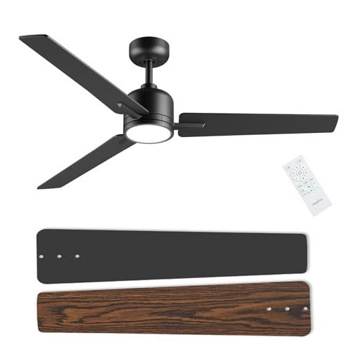 52 inch Ceiling Fans with Lights and Remote, Dimmable 3 Color temperatures LED, Reversible with Quiet DC Motor, 3 Blade High CFM Indoor Outdoor Modern Ceiling Fan for Bedroom Living Room (Black)