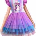 LQSZ Girls Tulle Dresses Princess Flutter Sleeve Tutu Dress for Toddler Girl 3-12 Years (Purple)