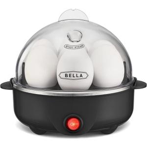 BELLA Rapid Electric Egg Cooker and Poacher with Auto Shut Off for Omelet, Soft, Medium and Hard Boiled Eggs - 7 Egg Capacity Tray (1 Pack) Black
