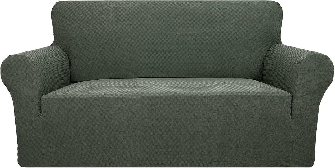 YEMYHOM Couch Cover Latest Jacquard Design High Stretch Sofa Covers for 2 Cushion Couch, Pet Dog Cat Proof Loveseat Slipcover Non Slip Magic Elastic Furniture Protector (Loveseat, Army Green)