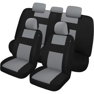 VarCozy Car Seat Covers Full Set, Breathable Cloth Front and Rear Split Bench Seat Covers for Car, Universal Cloth Seat Covers for SUV Sedan Van, Automotive Interior Covers, Airbag Compatible (Black/Gray)