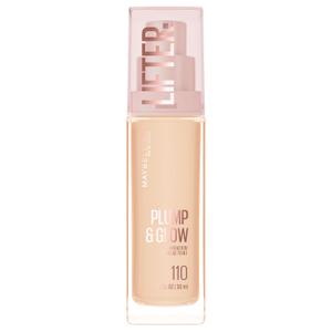 Maybelline Lifter Plump & Glow Foundation, Liquid Foundation with 2% Niacinamide + Hyaluronic Acid, Plumping and Brightening Face Makeup, 110, 1 Count