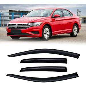 Rain Guards for 2019-2026 Volkswagen (VW) Jetta, Out-Channel Window Visor Shields Vent Deflector Shade Wind Dark Smoke 2020 2021 2022 2023 2024, Tape-On Outside-Mount, 4PCS