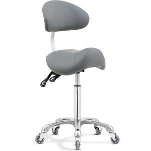 Antlu Saddle Stool Rolling Chair with Back Support,Esthetician Tattoo Dental Stool Chair,Lash Chairs for Eyelash Tech Massage Salon(Grey,with Backrest)