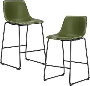 DUMOS Bar Stools Set of 2, Faux Leather Counter Height Bar Chairs for Pub