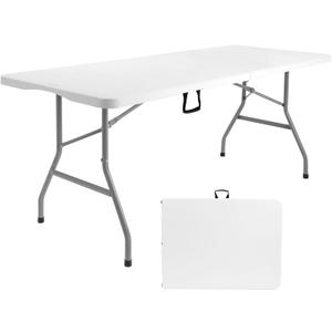 Byliable Folding Table 6ft, Heavy Duty Portable Plastic Fold-in-Half Utility Table with Carrying Handle for Indoor Outdoor, Camping Picnic Party, White
