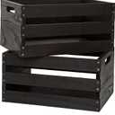 Rustic Vintage Black Wooden Storage Crates Set, 2 Pack , 16.5 X 12 X 8.3''wood crate boxHandmade Farmhouse Decorative Crate with Handles for Books, Clothes Storage & Display