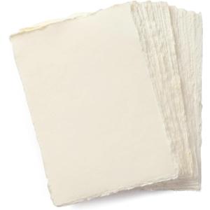 Wanderings Handmade A6 Cream Mixed Media Paper with Deckle Edge - 4x6-150 GSM -Colored Cold Press Textured Paper Made with Recycled Cotton for Crafts Card Making Sketching Watercolor - 50 Sheets