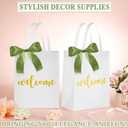 party greeting 50 Pack Non-woven Welcome Gift Bags with Handles White Wedding Bags with 2 Rolls of Sage Green Ribbon Party Favor Bag Suitable for Parties Birthdays Weddings