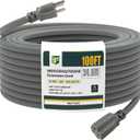 EP 100 Ft Outdoor Extension Cord, 12/3 SJTW Heavy Duty Extension Cable with 3 Prong Grounded Plug, 15 AMP Power Cord for Lawn, Garden, Appliances, Gray