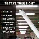 Konideke 18 Inch F15T8/CW T8 15W Fluorescent Light Bulb Cool White, F15T8/SP41 Replacement Bulb for Garage, Office, Kitchen Under-Cabine, G13 Base 6 Count