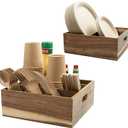 2 Set of Acacia Utensil Holder for Party - Wood Utensil Caddy for Parties and Paper Plate Dispenser for Countertop - Organize Cups, Spoons, Forks, Plates, Napkins - Kitchen Accessories