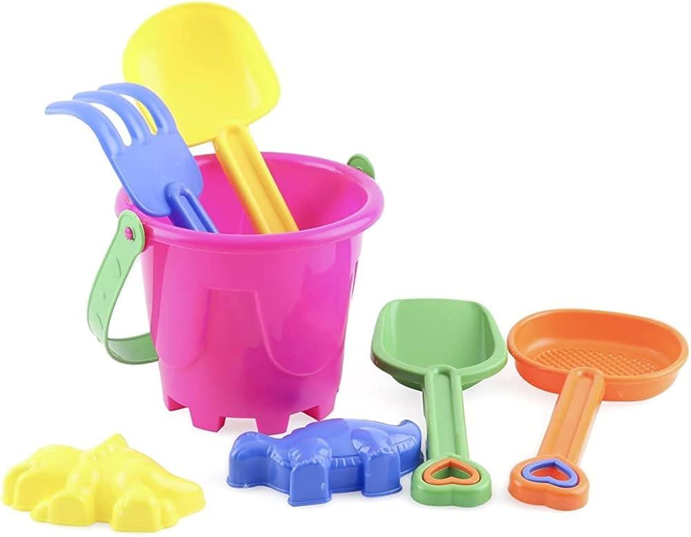 Beach Bucket Toy Set, 2 Bucket, 2 Shovels, 1 Rake, 5 Sand Molds, 2 Psc