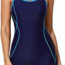 beautyin Women Athletic One Piece Boyleg Racerback Swimming Suits Bathing Suit (Blue, XL)