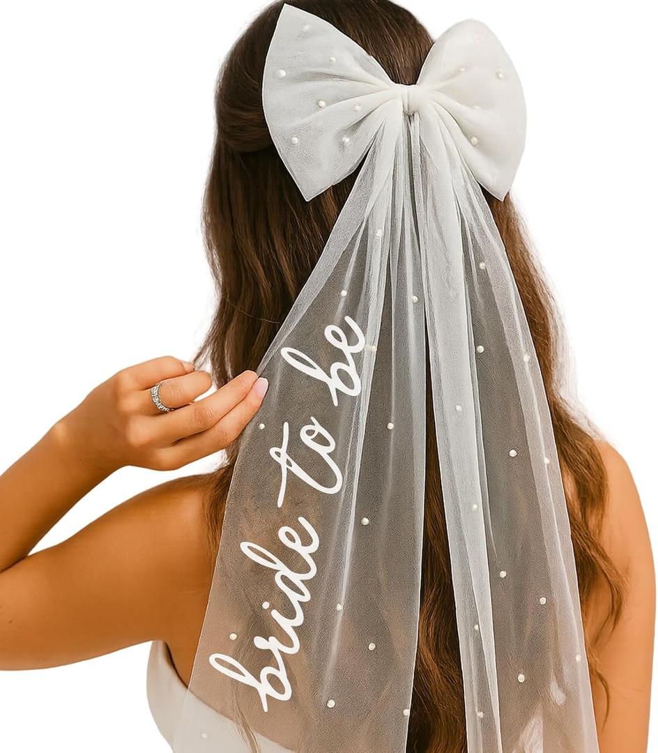 Bride to Be Veil for Bachelorette Party, Bridal Shower, Wedding Morning, Engagement Photo Accessory (White)