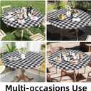 Smiry Round Picnic Tablecloth, Elastic Waterproof Fitted Vinyl Tablecloths for 31"-35" Tables, Flannel Backed Buffalo Plaid Table Cover for Dining, Camping, Outdoor, Black and White
