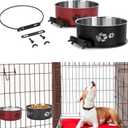 2 Pack Kennel Bowls Mountable Stainless Steel Crate Bowls for Dogs No Spill Hanging Kennel Water Feeder with Clamp Holder 2 Sizes7.08x2.83,6.3x2.63 Black Red