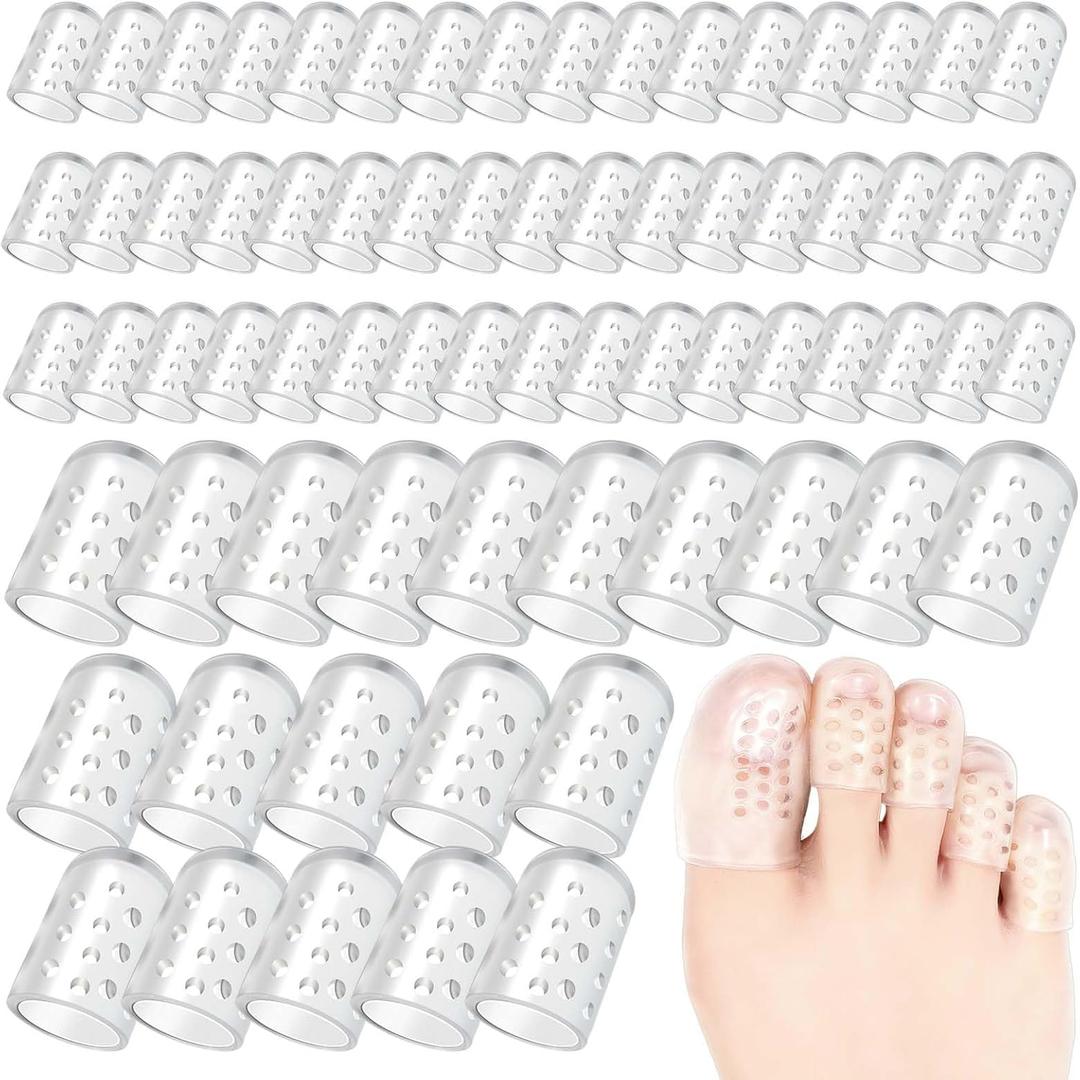 TrelaCo 70 Pcs Silicone Anti-Friction Toe Protector (20 Large + 50 Small) Breathable Silicone Toe Caps Soft Clear Gel Covers Protectors Guards for Women Men Corns, Blisters and Pain Relief (Transparent)