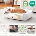 Washable Dog Bed for Small Medium Dogs - Rectangle Orthopedic Corduroy Fleece Pet Bed with Removable Cover and Nonskid Bottom, Calming Puppy Bed Soft Pet Sofa, Cream(35x25x9inchs)