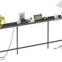 94.5" Behind Couch Table with 2 Fast Charging Stations, 7.1" Narrow Skinny Sofa Table with 4 Power Outlets, 4 USB-A, 2 USB-C for Console Entryway, Black