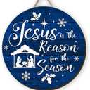Nativity Wooden Wreaths for Front Nativity Scene Welcome Sign Religious Winter Xmas Decor Jesus Christmas Decorations for Home, 11.8x11.8 inch