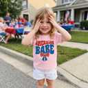 Kids Toddler Girls 4th of July T-Shirt Coquette Bowknot Patriotic USA 250 American Flag Independence Day Top (Pink)