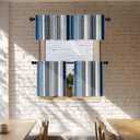 Batmerry Boho Ethnic Tribal Art Kitchen Valances Half Window Curtain, Navy Blue Geometric Ikat Tribal Print Pattern Kitchen Valances for Windows Valance for Decor Reducing The Light 52x18 Inch