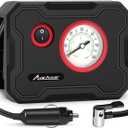 AVID POWER 12V Tire Inflator Portable Air Compressor, Portable Car Air Pump w/Display Gauge and LED Light, Air Pump for Car Tires, Bike, Motorcycle, Compact, Lightweight (Red) (Small)