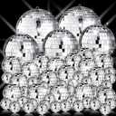 Sumind 50 Pcs Disco Balls Decor Silver Mirror Disco Balls Hanging Decor Assorted Reflective Wedding Dance Music Festivals for Christmas Stage Club Ballroom Hall Prop (1.2'',2'',3.2'',4'')