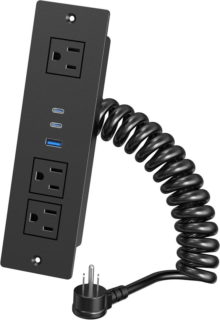 Drawer Outlet Kit with 65W USB C Fast Charging Station, HEZI Recessed Power Outlet with 3 USB Ports & 3 AC Outlets, Furniture Flush Mount Power Strip for Home Office 10ft Cord