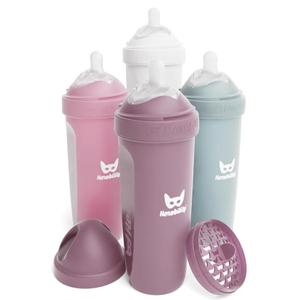 Herobility Double Anti-Colic Baby Bottles  12 fl oz/340ml  4-Pack  Multicolor  White, Gray, Pink, Hawthorn Rose