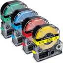 Pristar Compatible Label Tape Replacement for Epson 12mm 1/2" Color Tapes LK-4RBP LK-4YBP LK-4LBP LK-4GBP Work with Epson LabelWorks LW300 LW400 LW600P LW700, Black on Red/Yellow/Blue/Green, 4 Pack