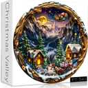 Round Christmas Puzzles for Adults 1000 Pieces, Winter Scene Christmas Eve with Snow Village Santa Claus Snowman Tree Puzzle, Unique Holiday Vintage Jigsaw Puzzles Challenge for Adults