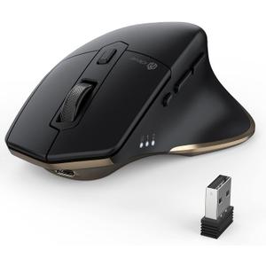 iClever Wireless Mouse with Bluetooth or USB Receiver, 5 Adjustable 2400DPI Rechargeable Computer Mice, Wireless Mouse for Laptop, iPad, MacBook, Tablet, PC (Black-Gold)