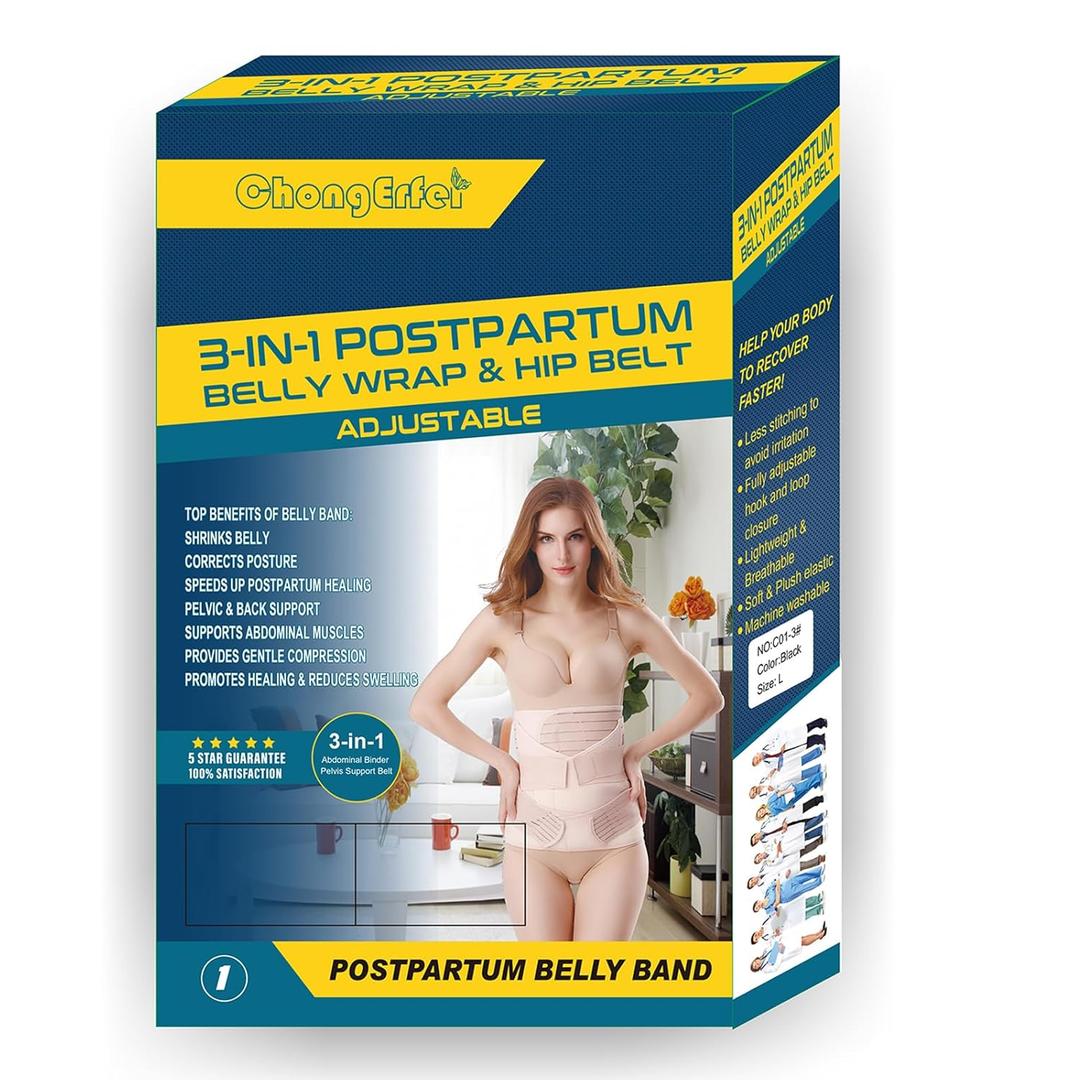 3-in1 Postpartum Belly Wrap & Hip Belt, One Size