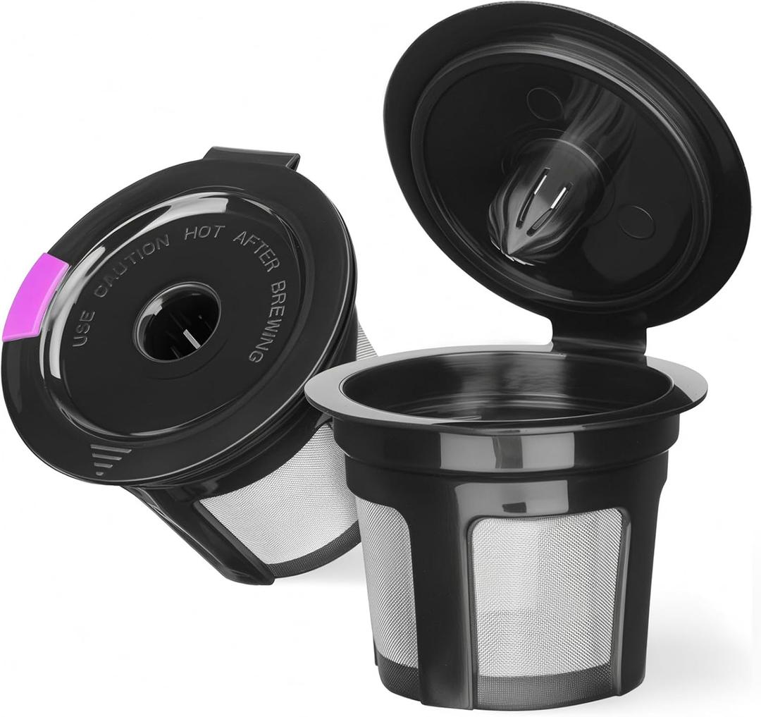 Reusable K Cups for Keurig K Elite, K Classic, K Compact, K Latte, K Duo and All 2.0 & 1.0 Coffee Makers, 2 Pack K Cup Coffee Filters - Black