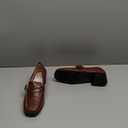 en Classic Penny Loafers Closed Square Toe Patent Low Heel Loafers Slip On Metal Buckle 2" Chunky Heel Comfy Office Ladies Classic Dress Loafer Shoes, Matte Brown, Size 7 M US