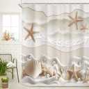 Cinbloo Starfish Beach Coastal 72Wx72H Shower Curtain Beige White Ocean Seashells Conch Pearl Coral Seacoast Sand Sea Waves Bathroom Curtain Set Summer Scenry Modern Bath Bathroom Accessories Decor