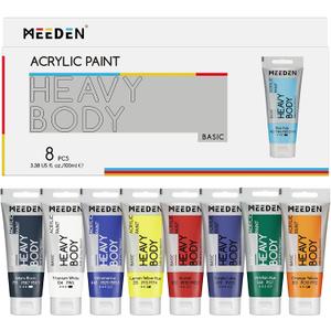 MEEDEN Thick Acrylic Paint Set: Satin Finish Acrylic Paints for Ornaments Painting - 100ml/3.38oz 8 Primary Colors Heavy Body Art Paint Tubes for Christmas Decoration