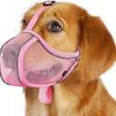 Mayerzon Dog Muzzle to Prevent Biting Scavenging Chewing, Soft Mesh Puppy Muzzles for Large Sized Dogs, Breathable, Reflective, Adjustable Mouth Guard for Grooming Walking Training (L, Pink) (L-(Snout Cir 10.75"-12"))