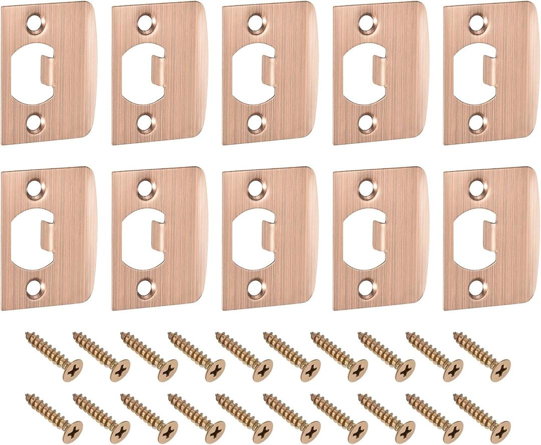uxcell D-Type Door Strike Plate, 10Pcs 57mm x 45mm 201 Stainless Steel Latch Deadbolt Strike Plate for Door Frame Door Jamb, Red Bronze